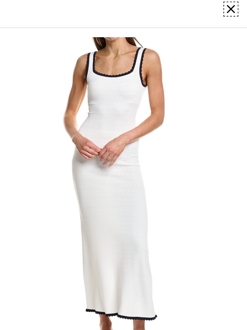 Sleeveless White Midi Dress with Black Trim